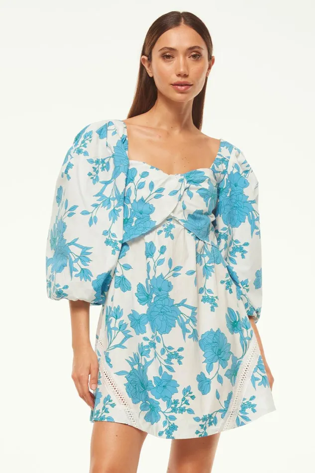 MISA Los Angeles Dresses Women GIADA DRESS Turquoise Flora Poplin