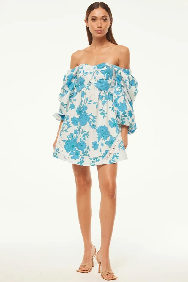 MISA Los Angeles Dresses Women GIADA DRESS Turquoise Flora Poplin