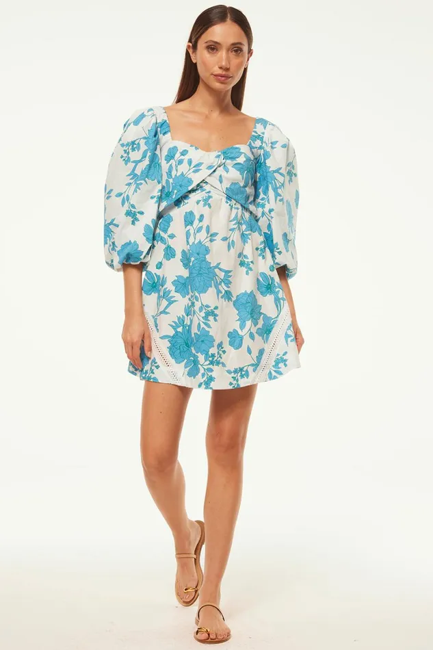 MISA Los Angeles Dresses Women GIADA DRESS Turquoise Flora Poplin
