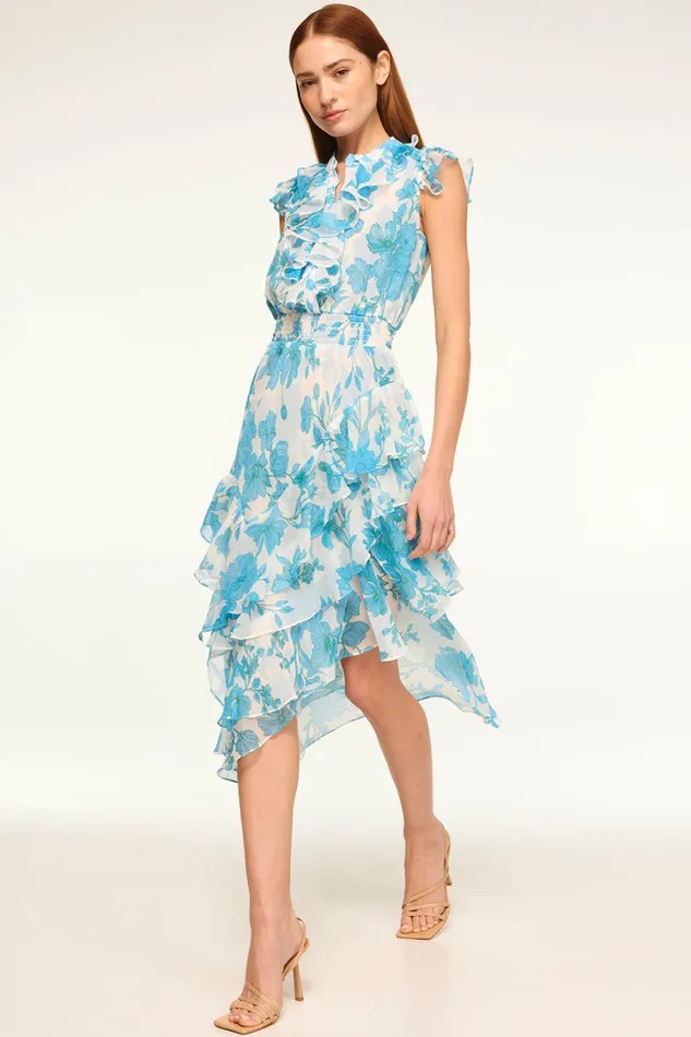 MISA Los Angeles Dresses Women ILYSA DRESS Turquoise Flora Chiffon
