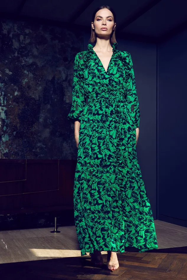 MISA Los Angeles Dresses Women JOCASTA DRESS Emerald Abstract