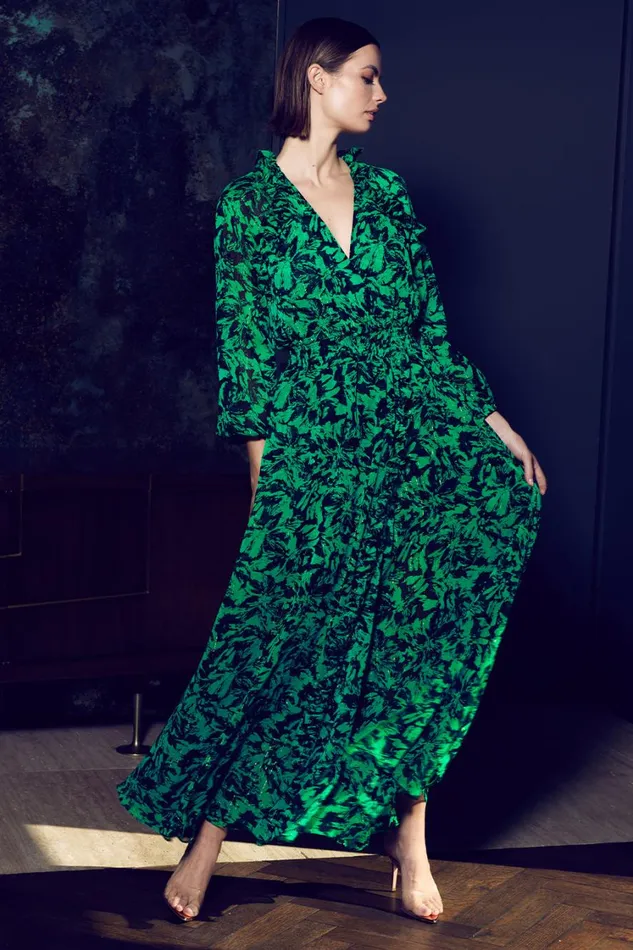 MISA Los Angeles Dresses Women JOCASTA DRESS Emerald Abstract