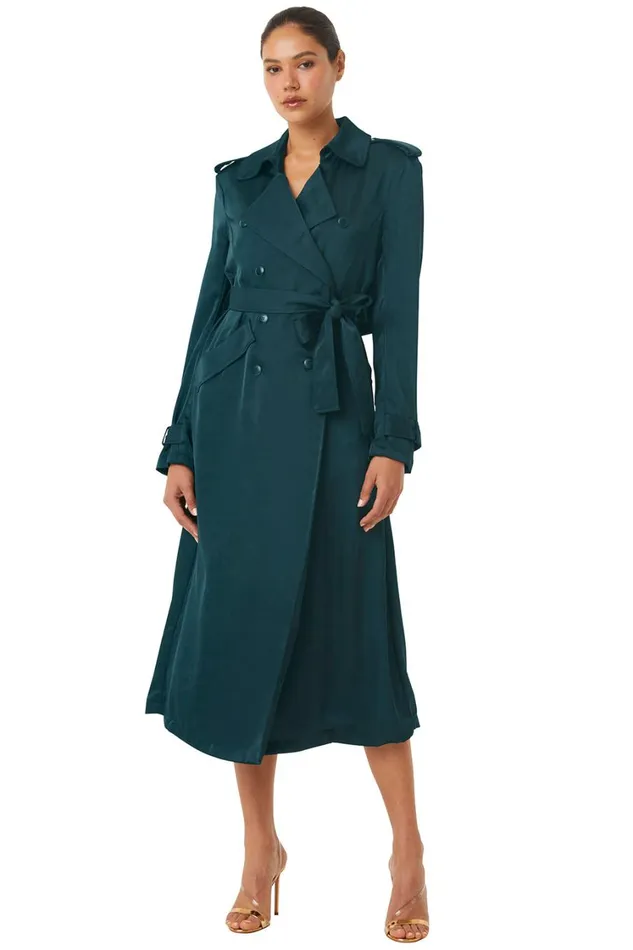 MISA Los Angeles Dresses Women KIKI TRENCH Emerald Satin