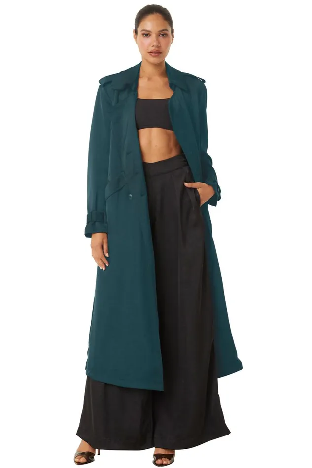 MISA Los Angeles Dresses Women KIKI TRENCH Emerald Satin