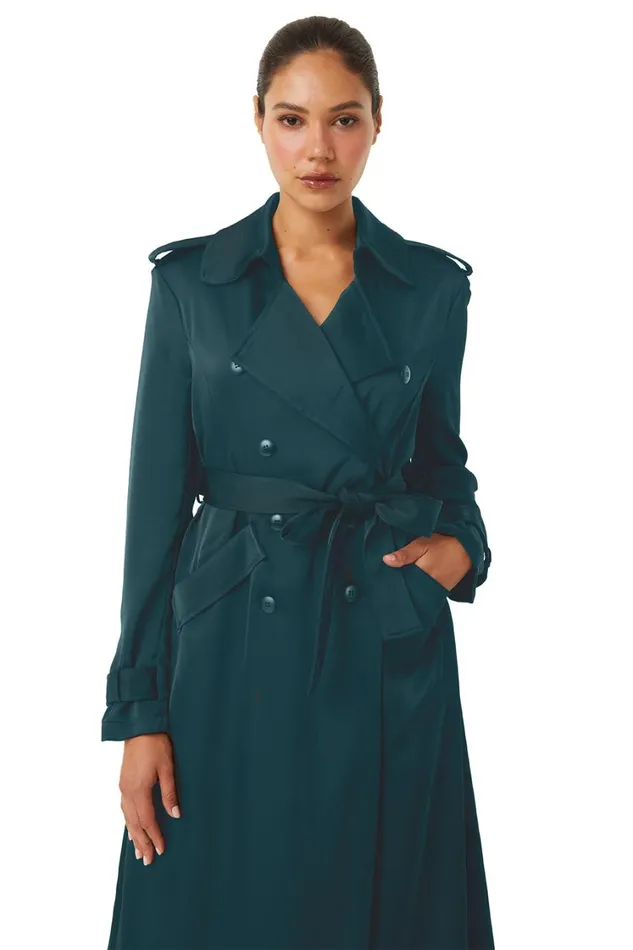 MISA Los Angeles Dresses Women KIKI TRENCH Emerald Satin