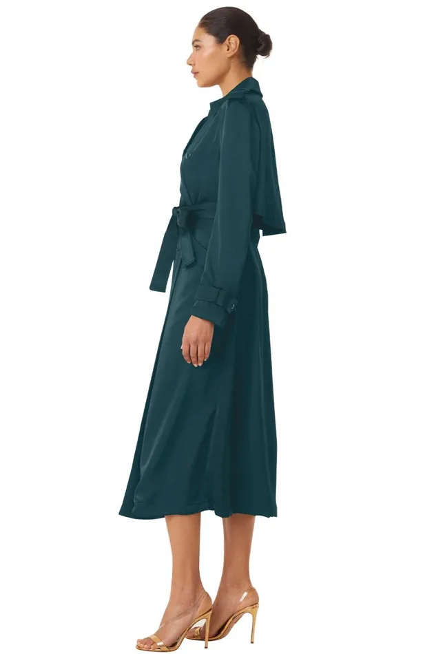 MISA Los Angeles Dresses Women KIKI TRENCH Emerald Satin
