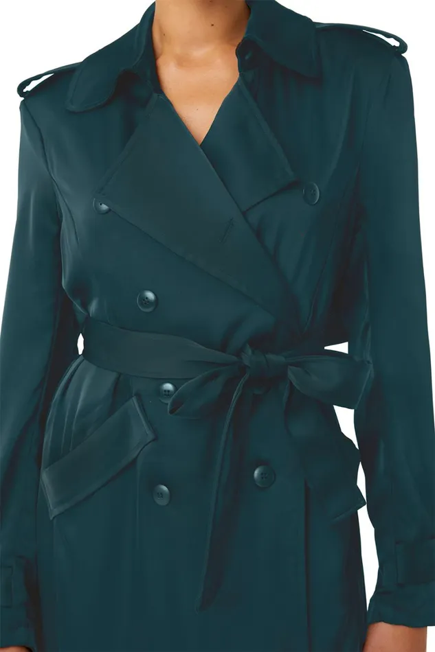MISA Los Angeles Dresses Women KIKI TRENCH Emerald Satin