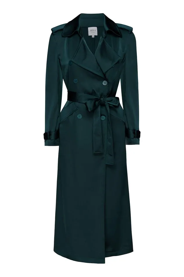 MISA Los Angeles Dresses Women KIKI TRENCH Emerald Satin