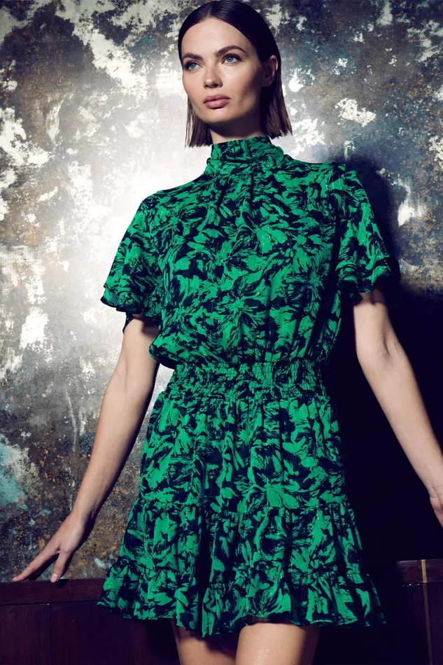 MISA Los Angeles Dresses Women SAFFIE DRESS Emerald Abstract