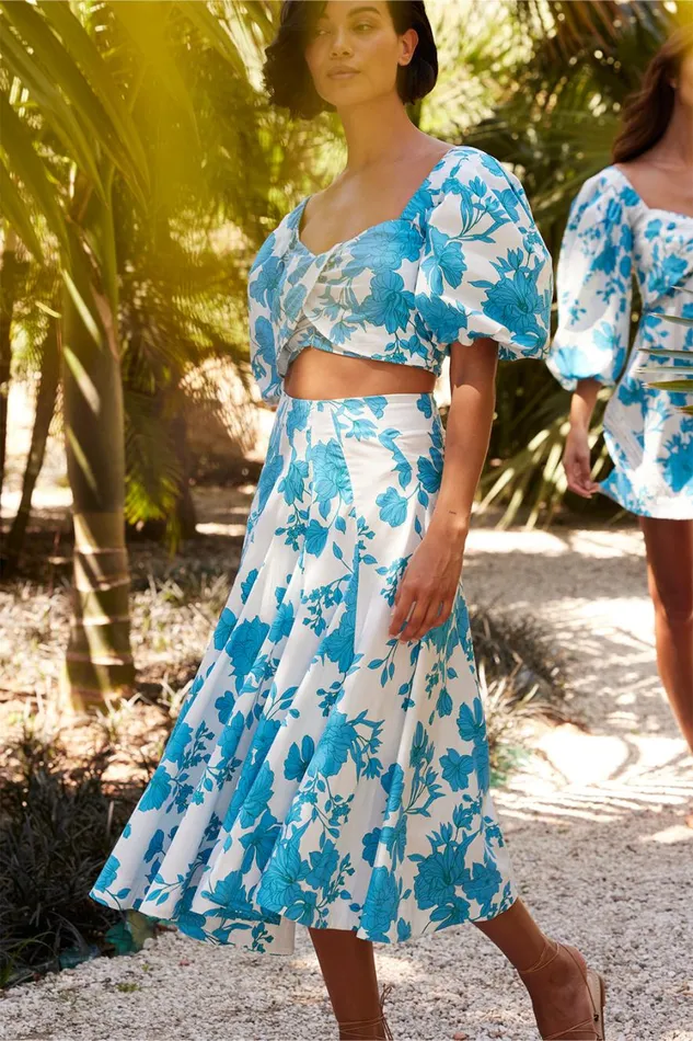 MISA Los Angeles Skirts and Shorts Women EMMA SKIRT Turquoise Flora Poplin