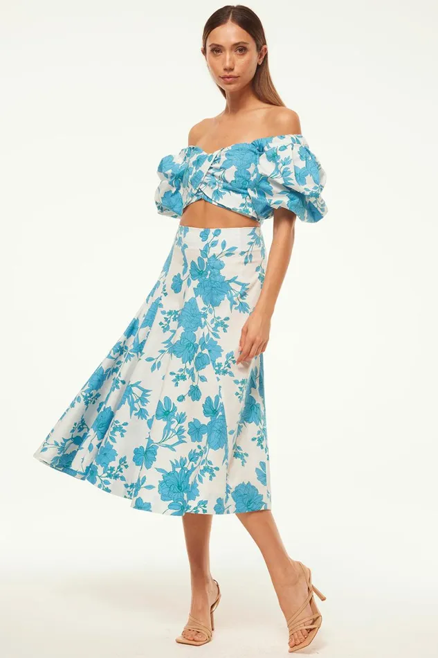 MISA Los Angeles Skirts and Shorts Women EMMA SKIRT Turquoise Flora Poplin