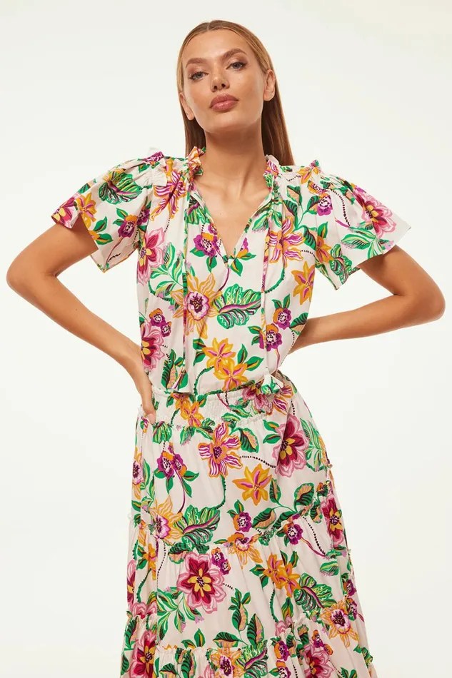 MISA Los Angeles Tops Women SUPARNA TOP Flora Exotica Cotton Poplin