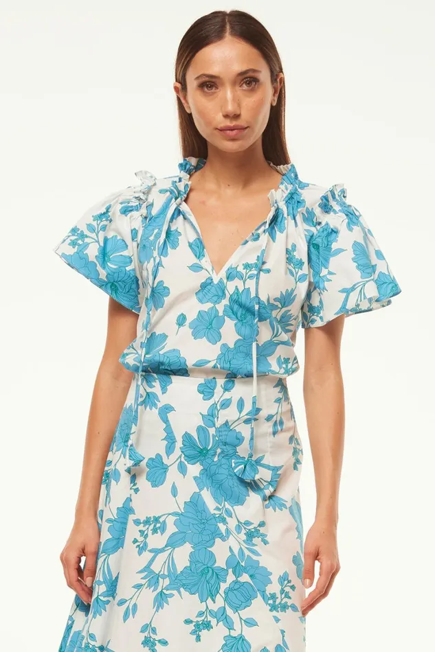 MISA Los Angeles Tops Women SUPARNA TOP Turquoise Flora Poplin