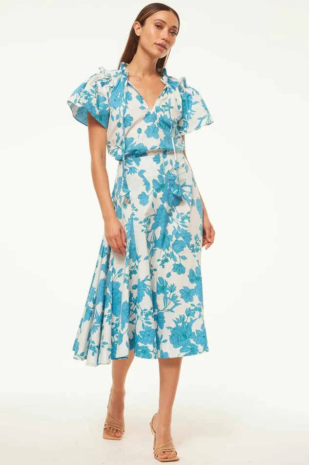 MISA Los Angeles Tops Women SUPARNA TOP Turquoise Flora Poplin
