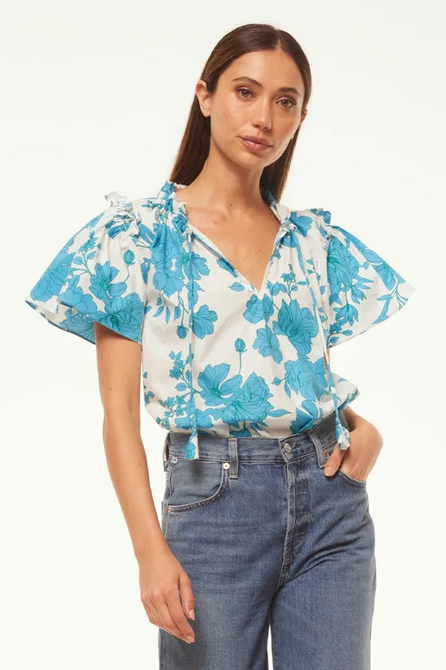 MISA Los Angeles Tops Women SUPARNA TOP Turquoise Flora Poplin