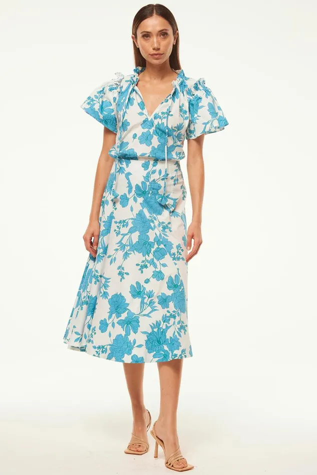 MISA Los Angeles Tops Women SUPARNA TOP Turquoise Flora Poplin