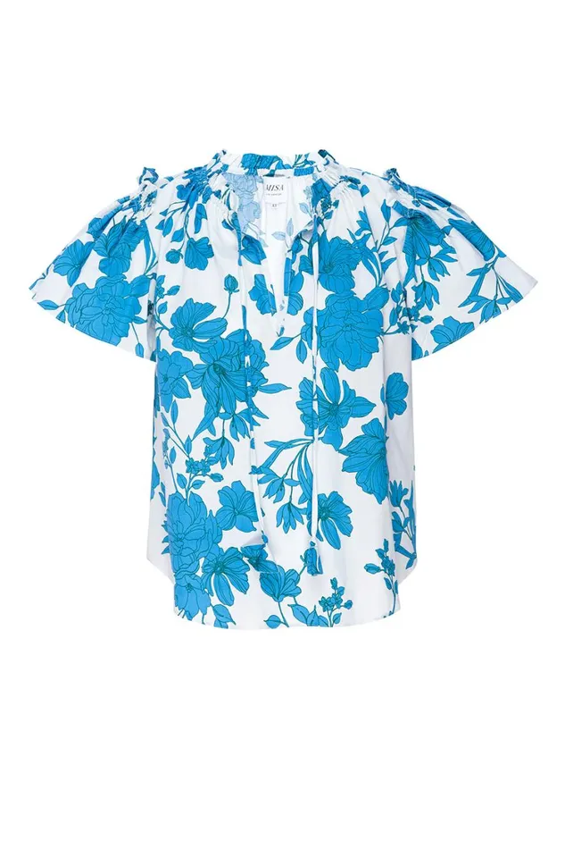 MISA Los Angeles Tops Women SUPARNA TOP Turquoise Flora Poplin