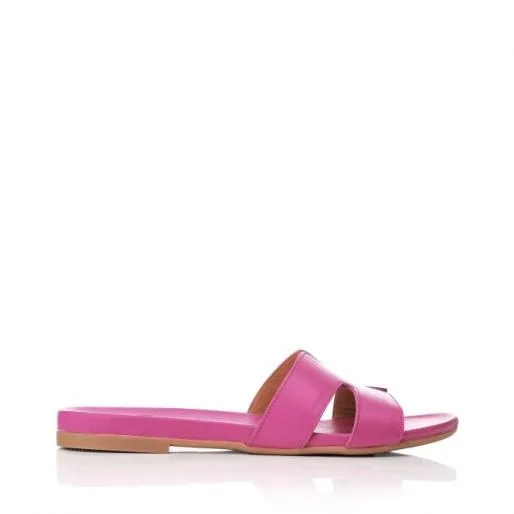 Nahlia Fuschia Leather Women Moda In Pelle Slider Sandals