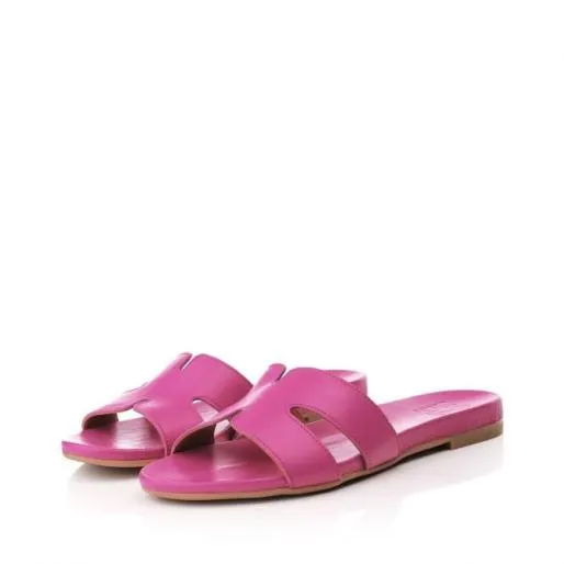 Nahlia Fuschia Leather Women Moda In Pelle Slider Sandals Nahlia Fuschia Leather Women Moda In Pelle Slider Sandals