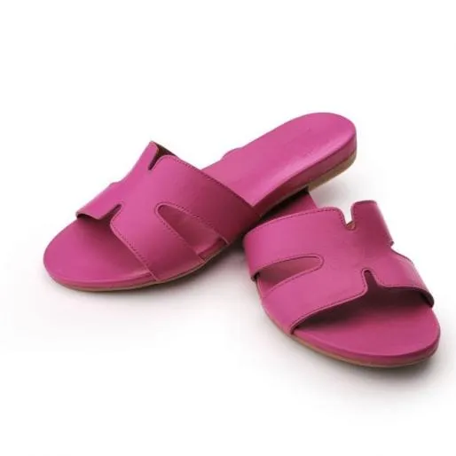 Nahlia Fuschia Leather Women Moda In Pelle Slider Sandals Nahlia Fuschia Leather Women Moda In Pelle Slider Sandals