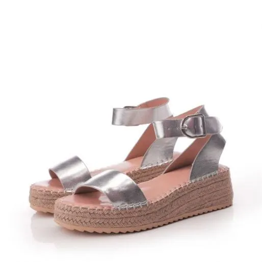 Nasha Silver Porvair Women Moda In Pelle Wedge Sandals Nasha Silver Porvair Women Moda In Pelle Wedge Sandals