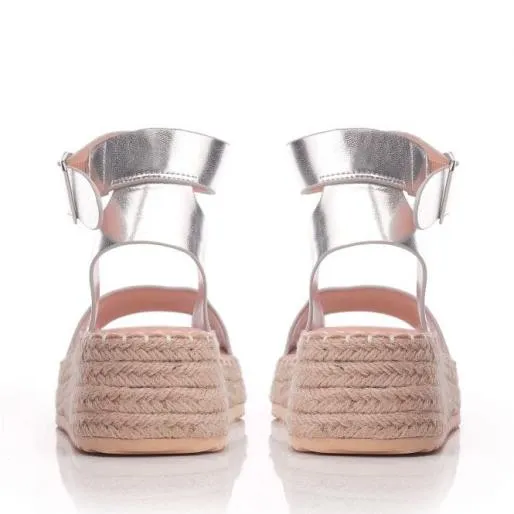 Nasha Silver Porvair Women Moda In Pelle Wedge Sandals Nasha Silver Porvair Women Moda In Pelle Wedge Sandals