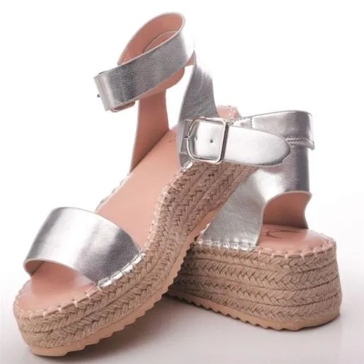 Nasha Silver Porvair Women Moda In Pelle Wedge Sandals Nasha Silver Porvair Women Moda In Pelle Wedge Sandals