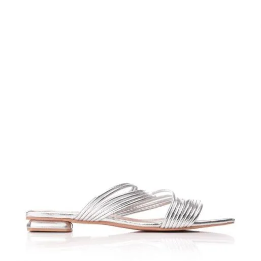 Natally Silver Porvair Women Moda In Pelle Flat Sandals
