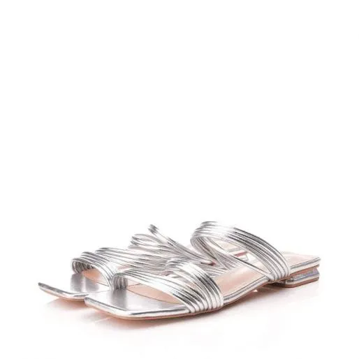 Natally Silver Porvair Women Moda In Pelle Flat Sandals Natally Silver Porvair Women Moda In Pelle Flat Sandals