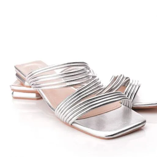 Natally Silver Porvair Women Moda In Pelle Flat Sandals Natally Silver Porvair Women Moda In Pelle Flat Sandals