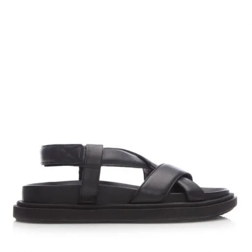 Natilie Black Leather Women Moda In Pelle Wedge Sandals
