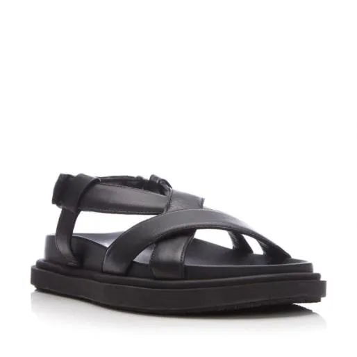 Natilie Black Leather Women Moda In Pelle Wedge Sandals