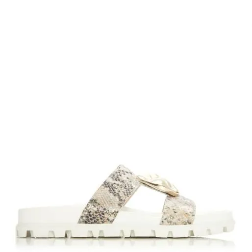 Nattie GoldSnake Metallic Leather Women Moda In Pelle Flat Sandals
