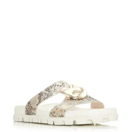 Nattie GoldSnake Metallic Leather Women Moda In Pelle Flat Sandals