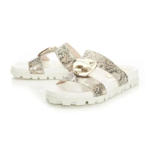 Nattie GoldSnake Metallic Leather Women Moda In Pelle Flat Sandals