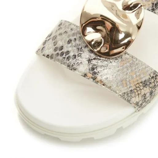 Nattie GoldSnake Metallic Leather Women Moda In Pelle Flat Sandals