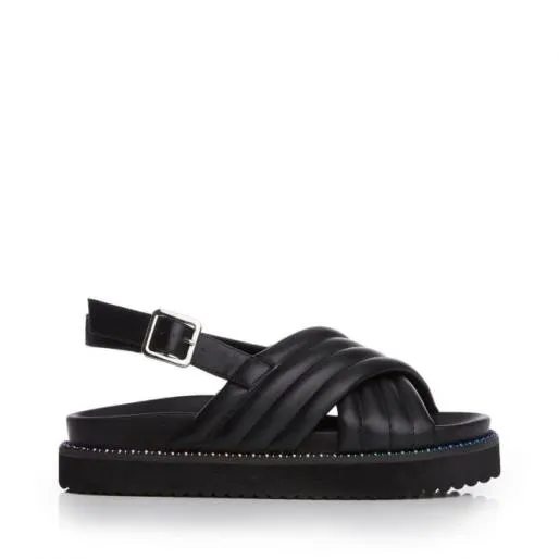 Niam Black Porvair Women Moda In Pelle Flat Sandals