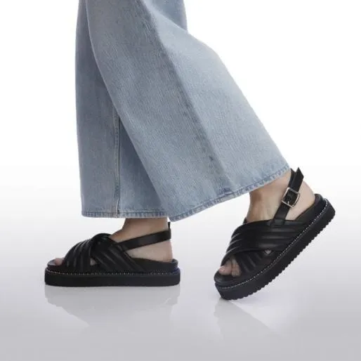 Niam Black Porvair Women Moda In Pelle Flat Sandals Niam Black Porvair Women Moda In Pelle Flat Sandals