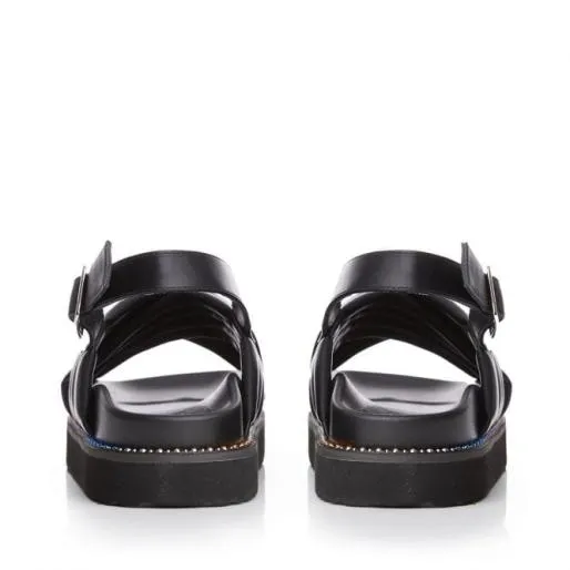 Niam Black Porvair Women Moda In Pelle Flat Sandals Niam Black Porvair Women Moda In Pelle Flat Sandals