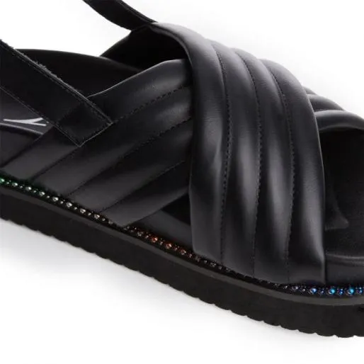 Niam Black Porvair Women Moda In Pelle Flat Sandals Niam Black Porvair Women Moda In Pelle Flat Sandals