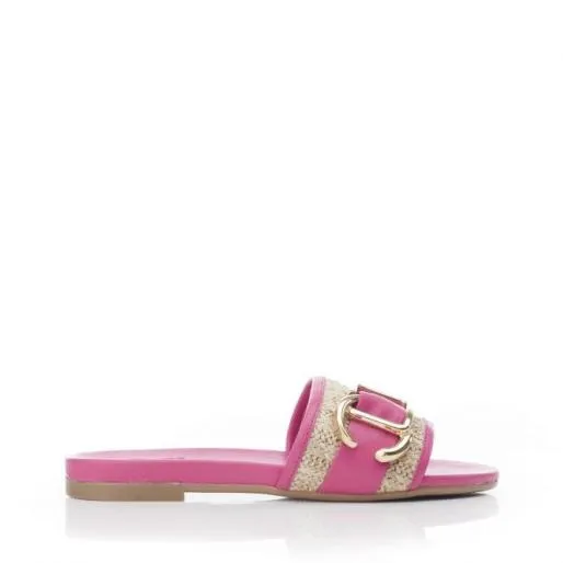 Nobuko Pink Textile Women Moda In Pelle Flat Sandals