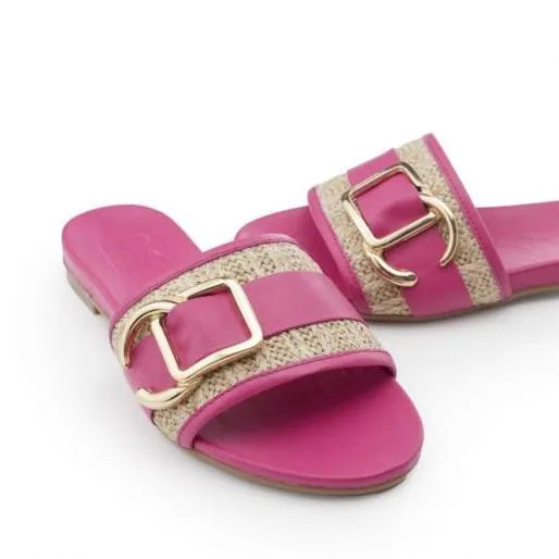 Nobuko Pink Textile Women Moda In Pelle Flat Sandals Nobuko Pink Textile Women Moda In Pelle Flat Sandals