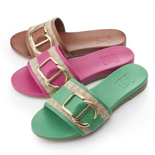 Nobuko Pink Textile Women Moda In Pelle Flat Sandals Nobuko Pink Textile Women Moda In Pelle Flat Sandals