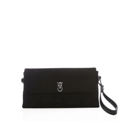 Nolah Clutch Black Alcantara Women Moda In Pelle Clutch Bags