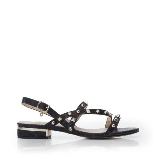 Normanie Black Lizard Women Moda In Pelle Flat Sandals