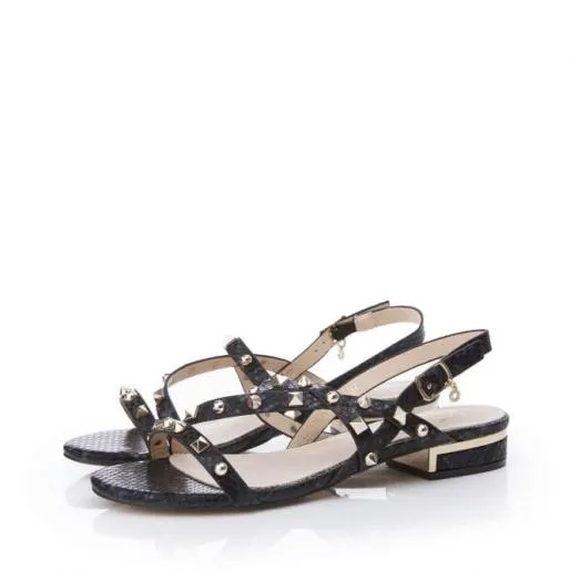 Normanie Black Lizard Women Moda In Pelle Flat Sandals