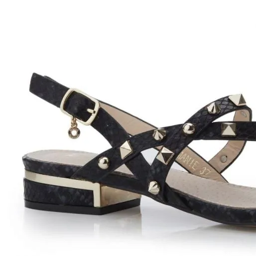 Normanie Black Lizard Women Moda In Pelle Flat Sandals