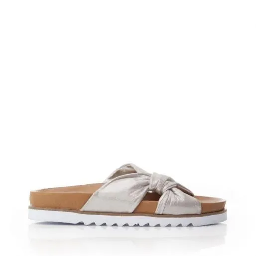 Nylaa Taupe Metallic Leather Women Moda In Pelle Flat Sandals
