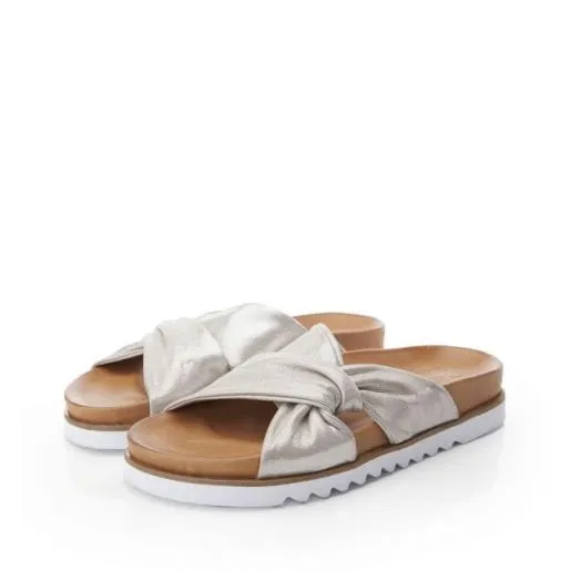 Nylaa Taupe Metallic Leather Women Moda In Pelle Flat Sandals Nylaa Taupe Metallic Leather Women Moda In Pelle Flat Sandals