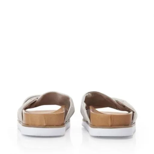 Nylaa Taupe Metallic Leather Women Moda In Pelle Flat Sandals Nylaa Taupe Metallic Leather Women Moda In Pelle Flat Sandals
